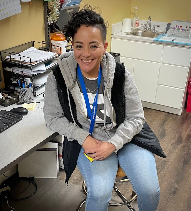 Nabori Rosario in her clinic chair.