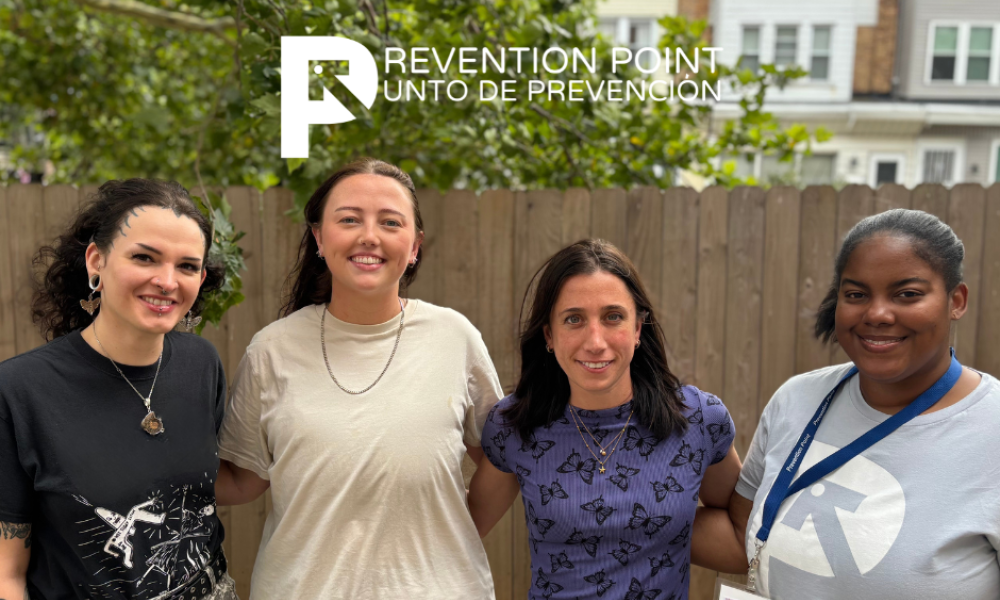 Left to right: Jul Powell, Shelter Operations Coordinator; Maggie Hatala, Medical Case Management Supervisor; Shana Ventresca, Clinical Operations Manager; Monique Joosse, Housing Case Management Coordinator